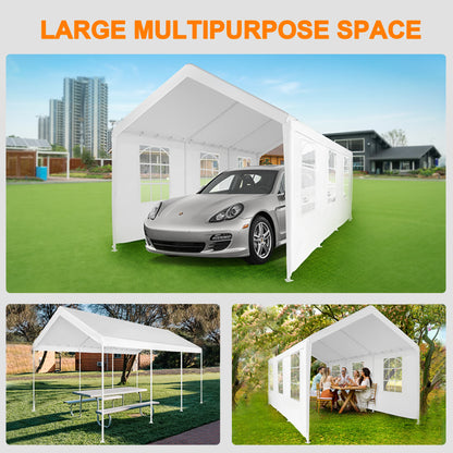 Abba Patio 10X20 ft Outdoor Canopy Carport Portable Car Tent Garage Shelter, White