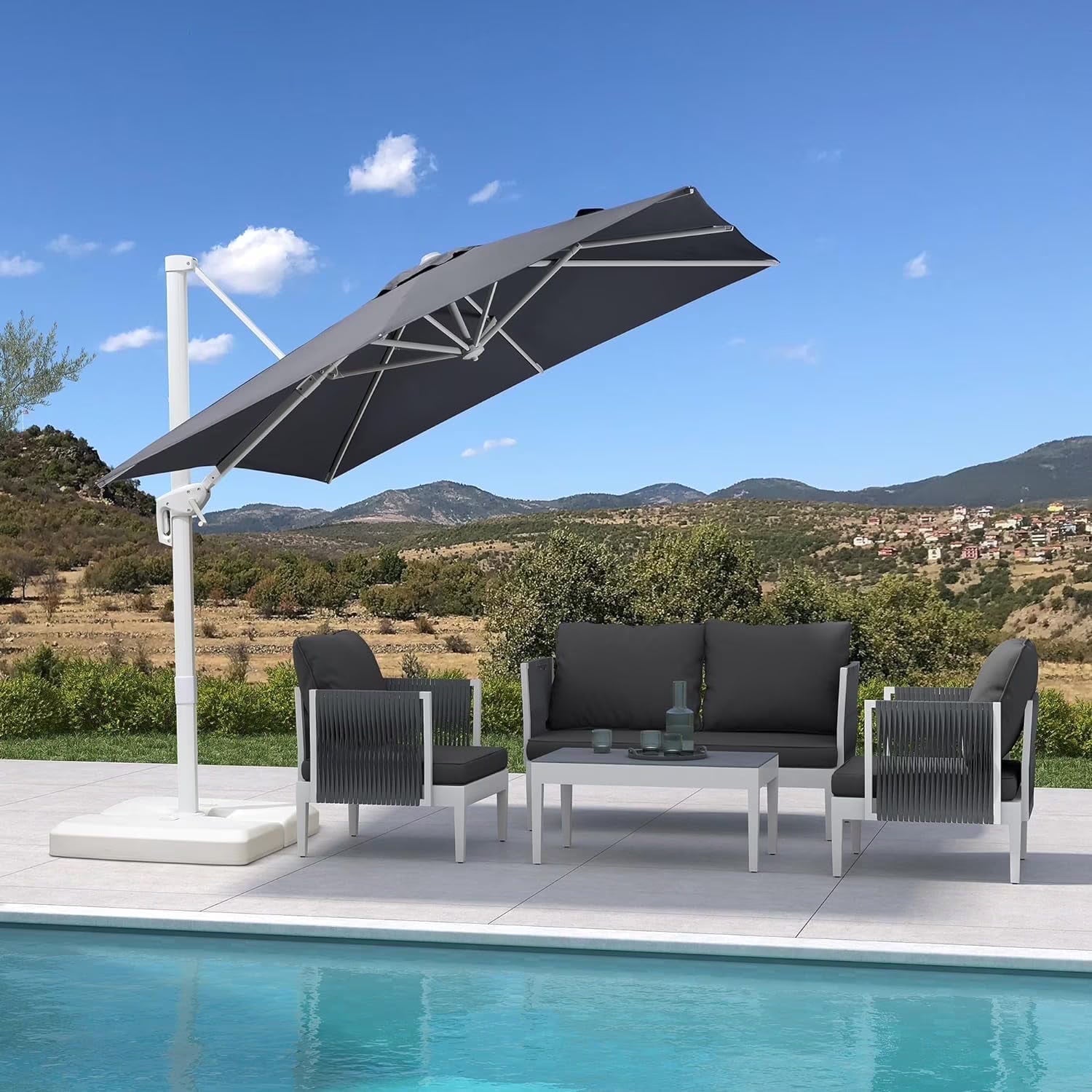 PURPLE LEAF 9 11.5 FT Patio Umbrella White Cantilever Offset Umbrella Rectangle Outdoor Umbrella with 360° Rotation for Garden Deck Pool, Beige