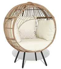 Dextrus Wicker Egg Chair Outdoor Indoor Oversized Lounger with Stand and Cushions Egg Basket Chair for Patio Backyard Porch - Beige