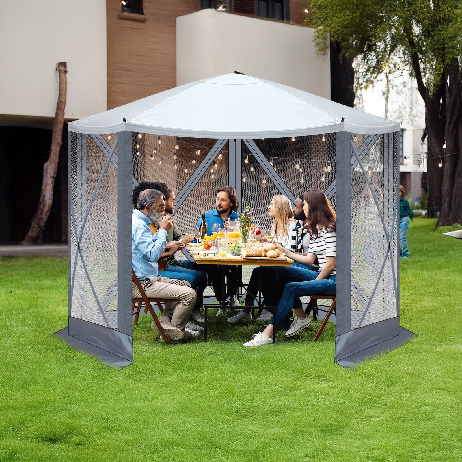 10'x10' Outdoor Pop-Up Camping Canopy - UV & Waterproof, 5 Mesh Sidewalls, Portable with Carrying Bag for Camping,Patio,Lawn, Gray