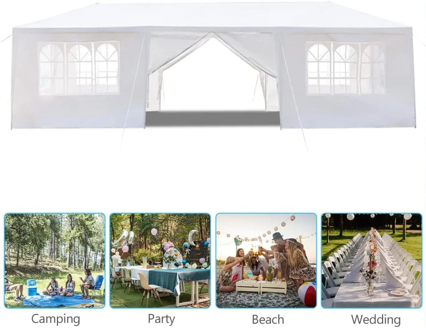 10'x30' Party Tent Outdoor Wedding Event Tents with 8 Removable Sidewalls, Heavy Duty Gazebo, Large Canopy Waterproof for Parties Patio Birthday All Season White