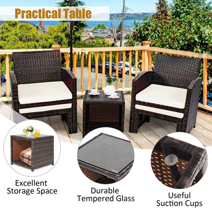 Costway 5PCS Patio Rattan Wicker Furniture Set Sofa Ottoman W/Cushions White