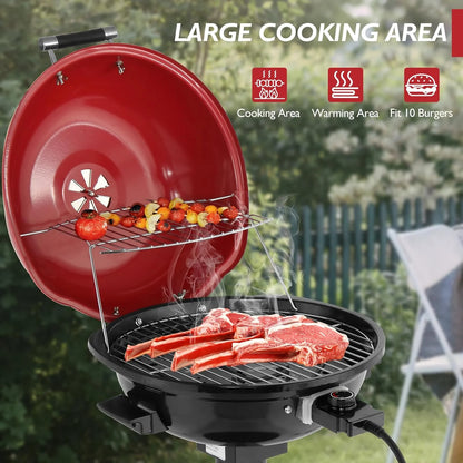 WgoodW Indoor/Outdoor Electric Grill, 1600W Portable Removable Stand Grill with Double Layer Design for BBQ, Patio & Backyard (Red)