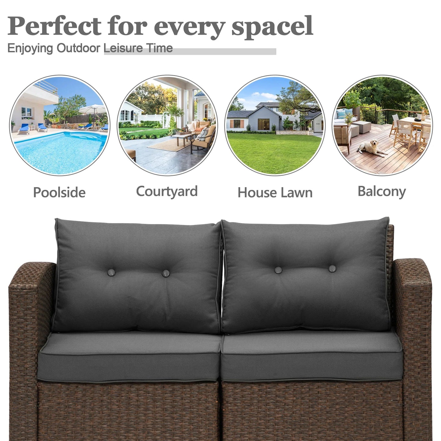 Superjoe 2 Pcs Outdoor Patio Furniture Garden Loveseat Wicker Couch,Gray