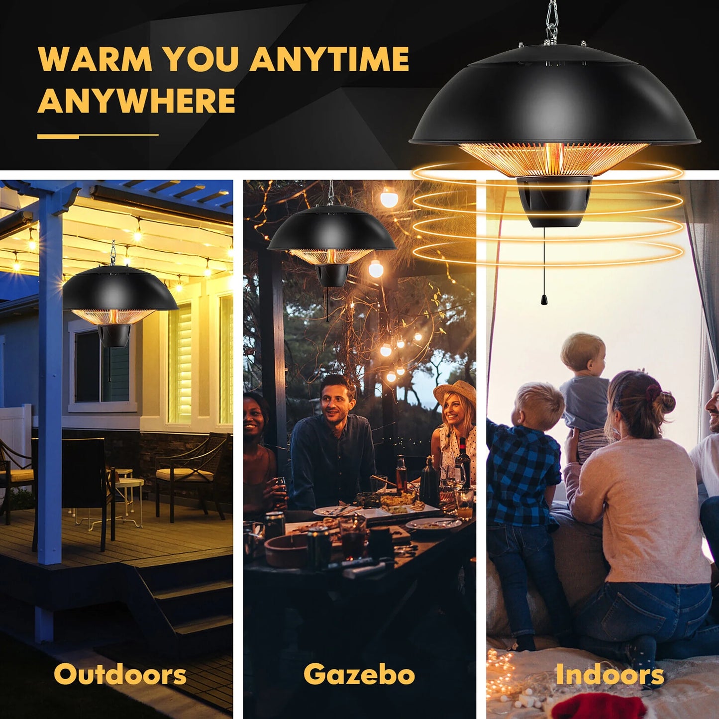 Gymax 1500W Electric Outdoor Hanging Patio Heater w/IPX4 Waterproof