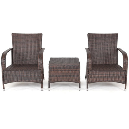 Topbuy 3 Pieces Outdoor Patio Rattan Conversation Set Garden Lawn Wicker Sofas