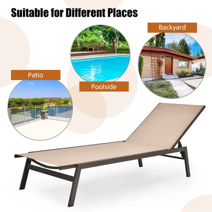Costway Patio Lounge Chair Chaise Recliner Back Adjustable Garden Deck Brown