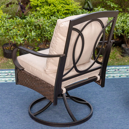 Summit Living Outdoor Patio Swivel Dining Chairs Set of 2 with Cushions, Wicker Outdoor Lounge Chair, Black & Beige