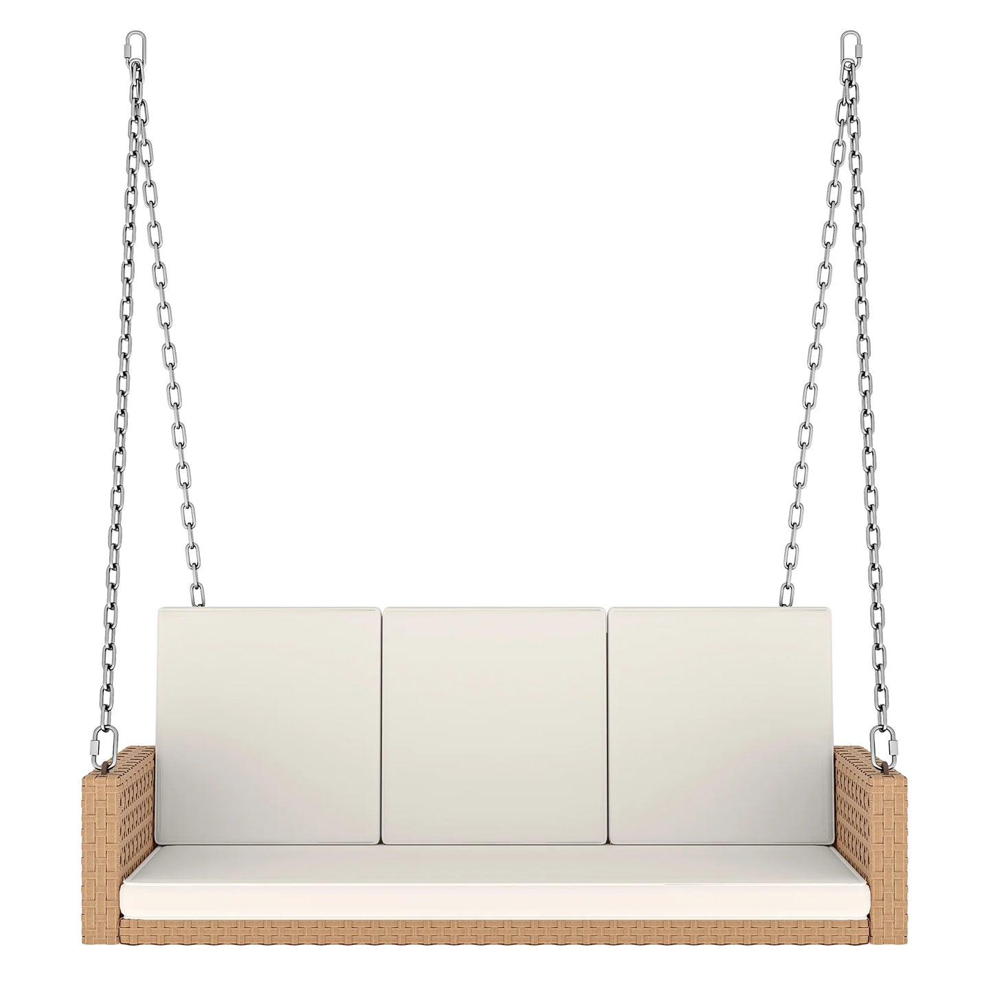 ModFusion 3-Seater Patio Rattan Porch Swing Chair Bench with Chains, Heavy Duty 880lbs, Beige