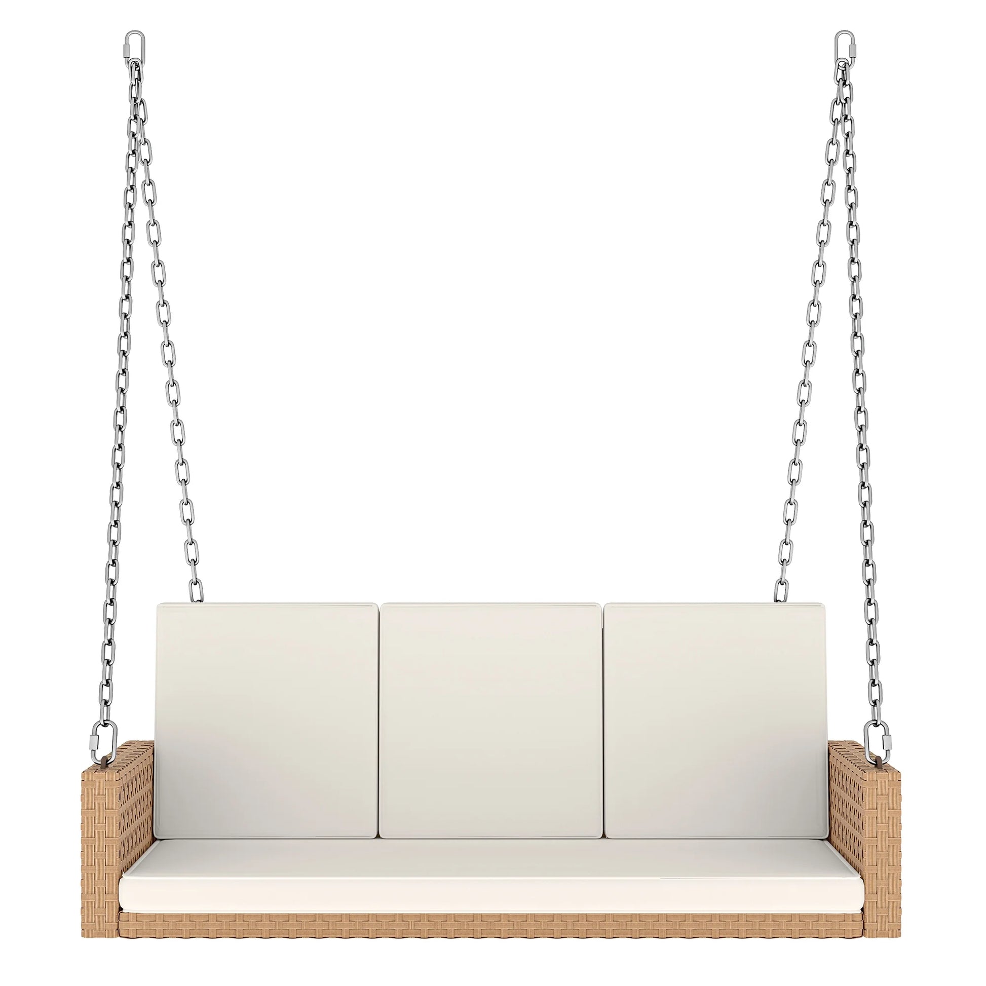 ModFusion 3-Seater Patio Rattan Porch Swing Chair Bench with Chains, Heavy Duty 880lbs, Beige