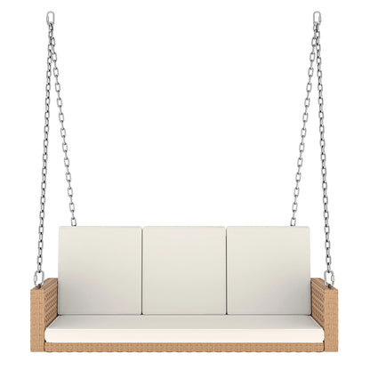 ModFusion 3-Seater Patio Rattan Porch Swing Chair Bench with Chains, Heavy Duty 880lbs, Beige
