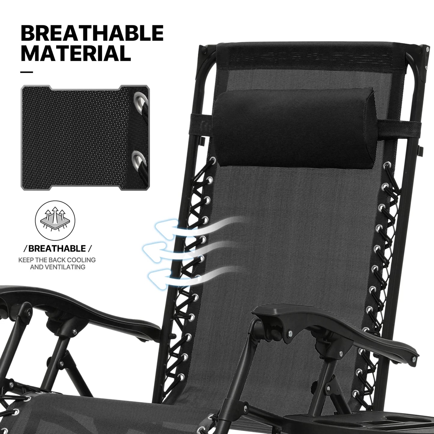 MoNiBloom Zero Gravity Chairs Set of 2, Folding Outdoor Patio Beach Recliner with Canopy Shade & Headrest, Black