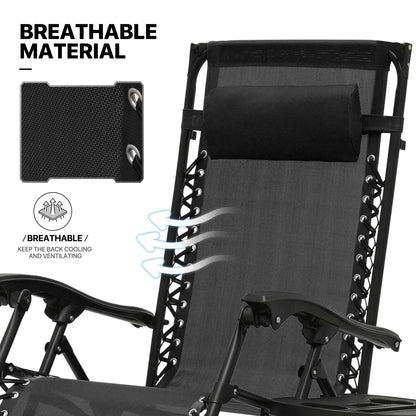 MoNiBloom Zero Gravity Chairs Set of 2, Folding Outdoor Patio Beach Recliner with Canopy Shade & Headrest, Black