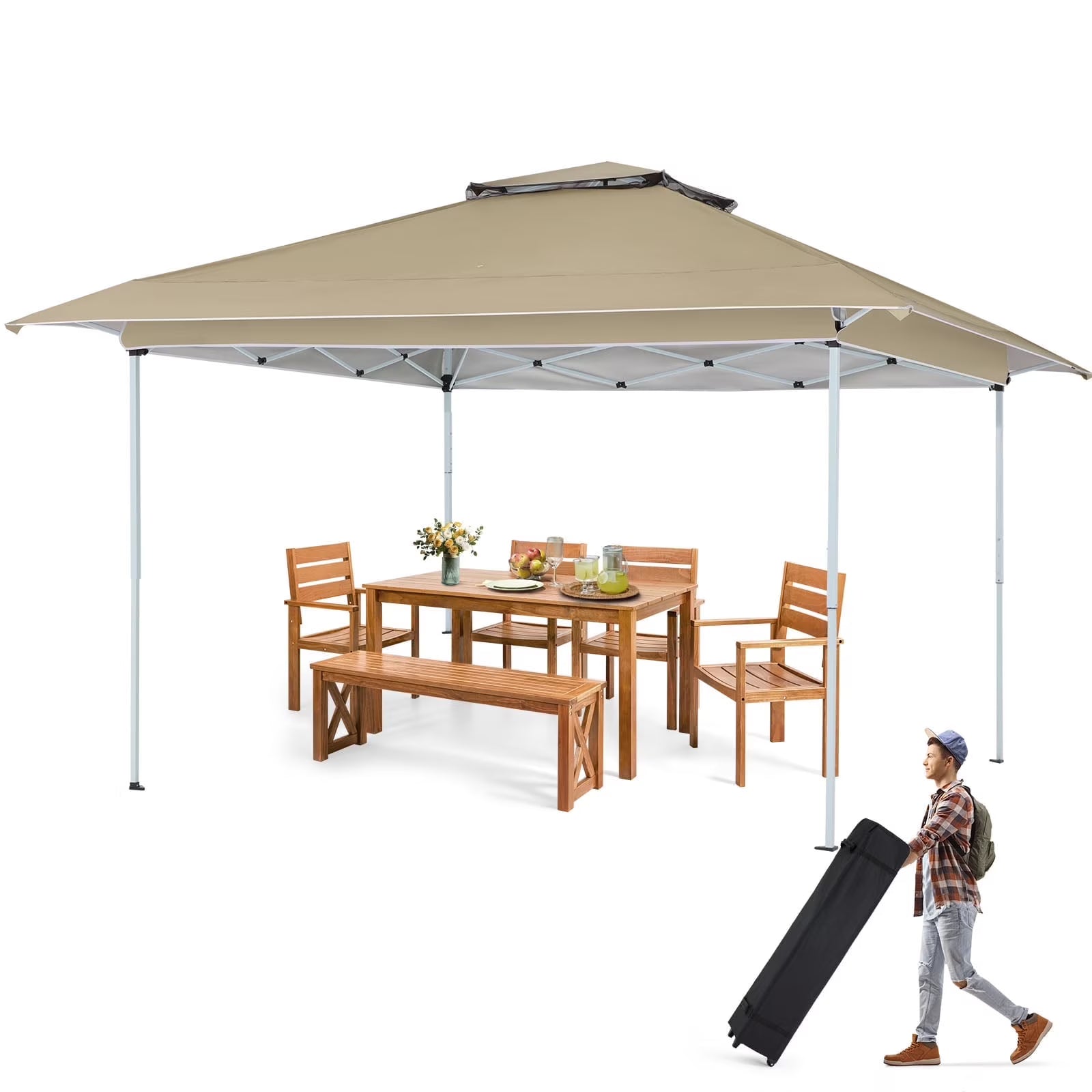 AVAWING 12x12 ft Outdoor Pop-up Canopy Party Tent Easy Setup Patio Wedding Tent, Khaki