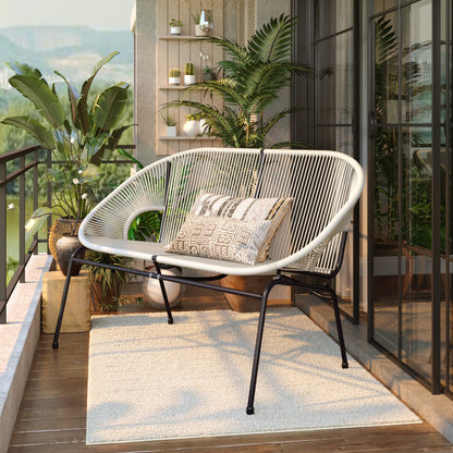 Aspen Modern Outdoor Patio Basket Loveseat, Hammock Weave Design, Metal Frame, Green