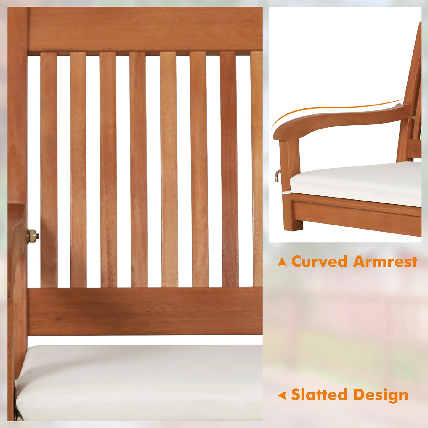Gymax 2-Seat Patio Hanging Wooden Porch Swing Bench w/Cushion & Hanging Ropes