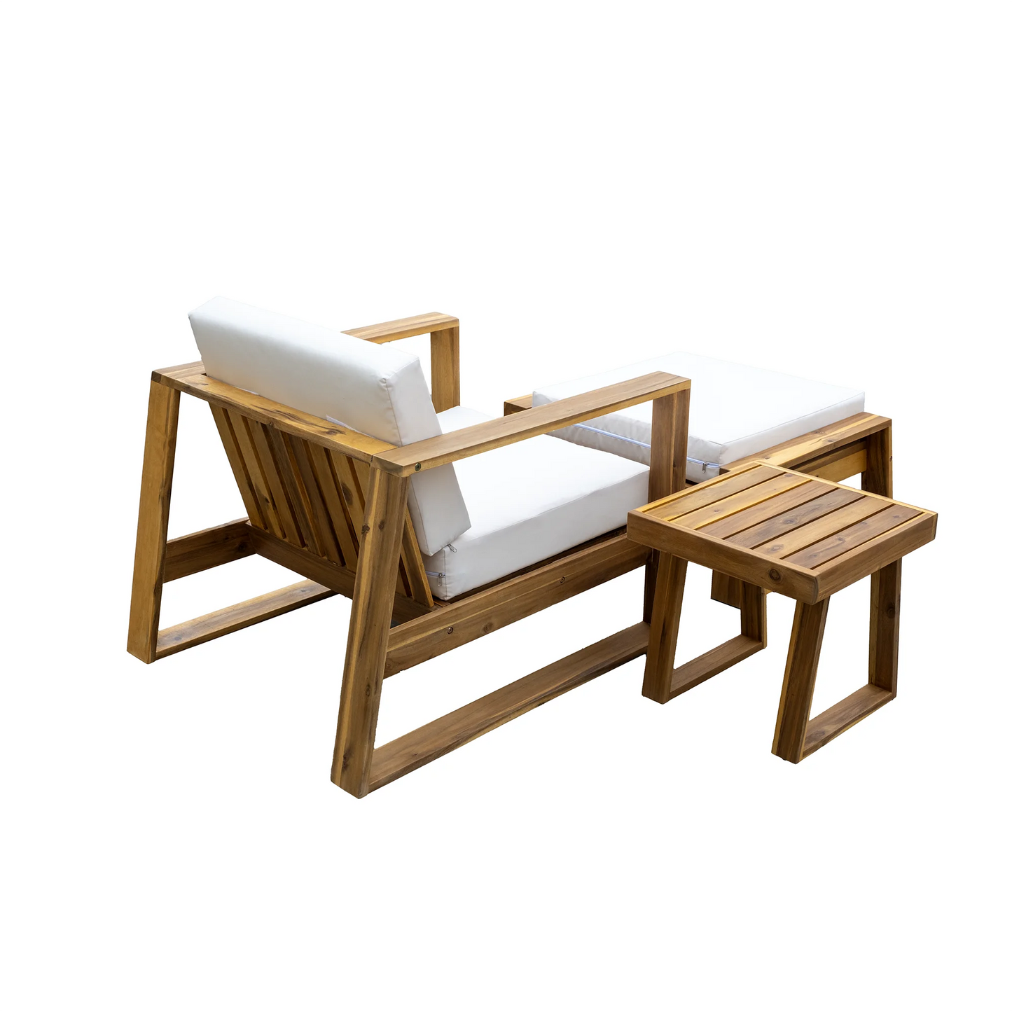 Harper & Bright Designs Wood Outdoor Lounge Chair & Ottoman Set, Modern Patio Seating Chaise with Solid Wood Frame & Water-Resistant for Backyard Poolside Garden, Natural+Beige
