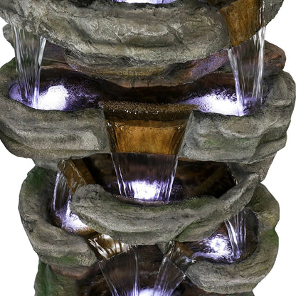 Willwolfer Rockery Outdoor Floor Water Fountain with Light LED 47.2" High Cascading Waterall for Yard Garden Patio Deck Home