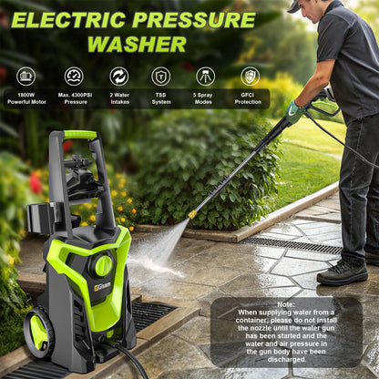 Gisam Electric High Pressure Washer, 4300 PSI 2.5 GPM, with 4 Quick Connect Nozzles, Foam Can, for Cars/Fences/Driveways/Patios/Home Cleaning