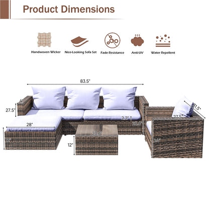 Rattan Patio Sofa Set, 4 Pieces Outdoor Sectional Furniture Set, All-Weather PE Rattan Wicker Patio Conversation Set, Cushioned Sofa Set with Glass Table for Patio Garden Poolside Deck