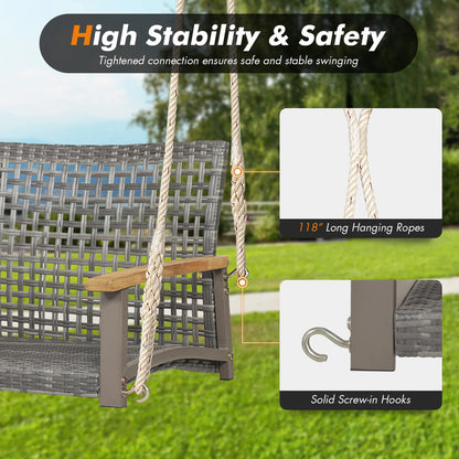 Costway 2-Person Patio Wicker Hanging Swing Chair Loveseat Cushion Porch Black