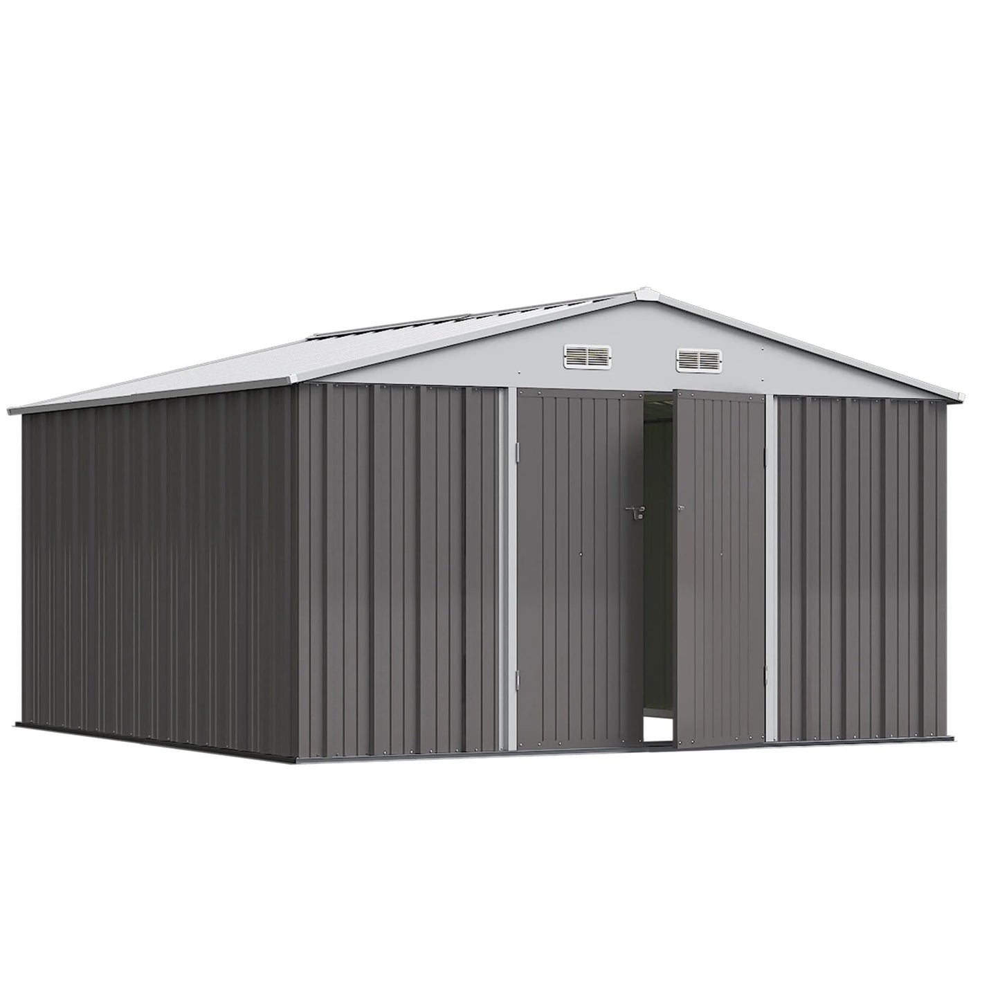 Devoko 10x8 Ft Metal Storage Shed, Lockable Steel Garden Shed for Patio Backyard Outdoor Tools, Brown