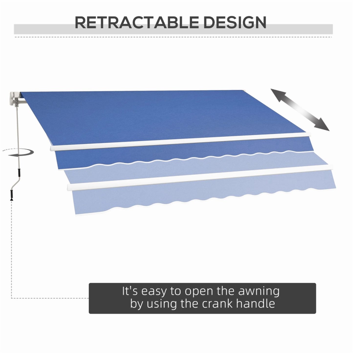 Outsunny 12' x 10' Retractable Awning Patio Awnings Sun Shade Shelter with Manual Crank Handle, 280g/m2 UV & Water-Resistant Fabric and Aluminum Frame for Deck, Balcony, Yard, Dark Blue On-Site
