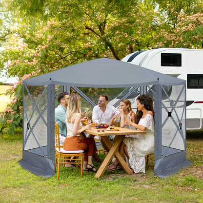 12'x12' Outdoor Pop-Up Canopy Tent - Dark Gray UV & Waterproof Gazebo with Mesh Sidewalls for Camping, Patio, Backyard - Easy 60-Sec Setup