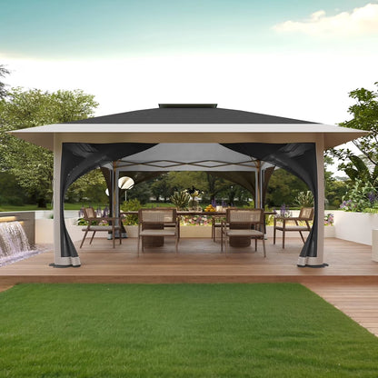 AOILE 13x13FT Pop-Up Patio Gazebo, Outdoor Canopy Tent with Mesh Walls, Double Roof & Carry Bag