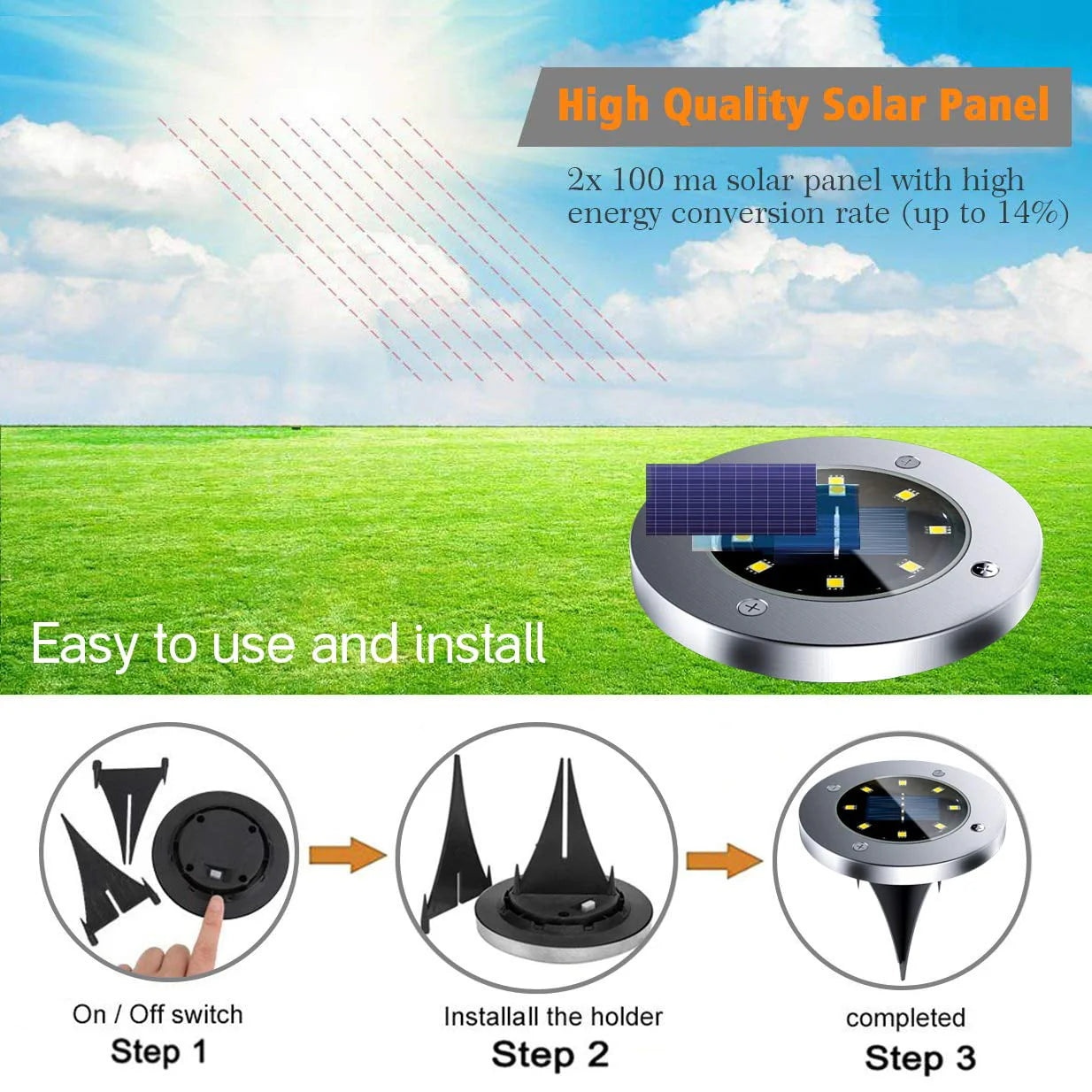 Rirool Solar Ground Lights, 8 LED Solar Disk Lights Outdoor Waterproof for Garden Yard Patio Pathway Lawn Driveway Walkway- Warm White 8 Pack
