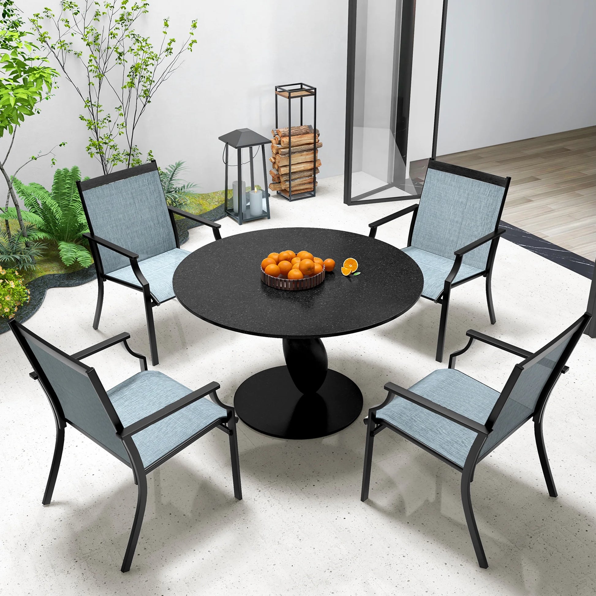 Gymax Set of 2 Patio Dining Chairs Outdoor Armchairs w/Sturdy Metal Frame Coffee