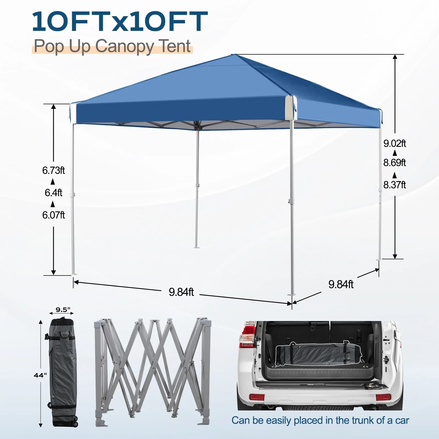 XiHuaZhaoChen Canopy Tent Easy Set-up Outdoor Patio Canopy Adjustable Straight Leg Heights Instant Shelter with Wheeled Bag,Gray,10' x 10'