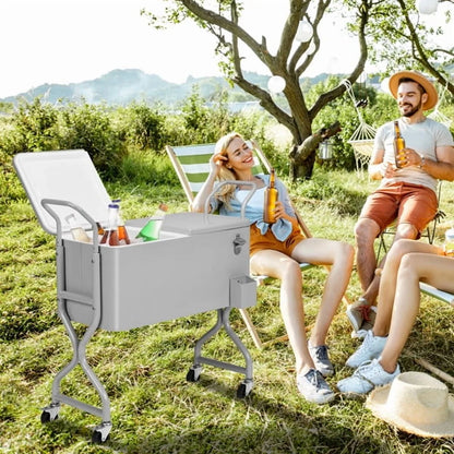 80-quart outdoor beverage rolling cooler, convenient design, easy to clean, with internal insulation function, with wheels for easy mobility, suitable for backyards and patios