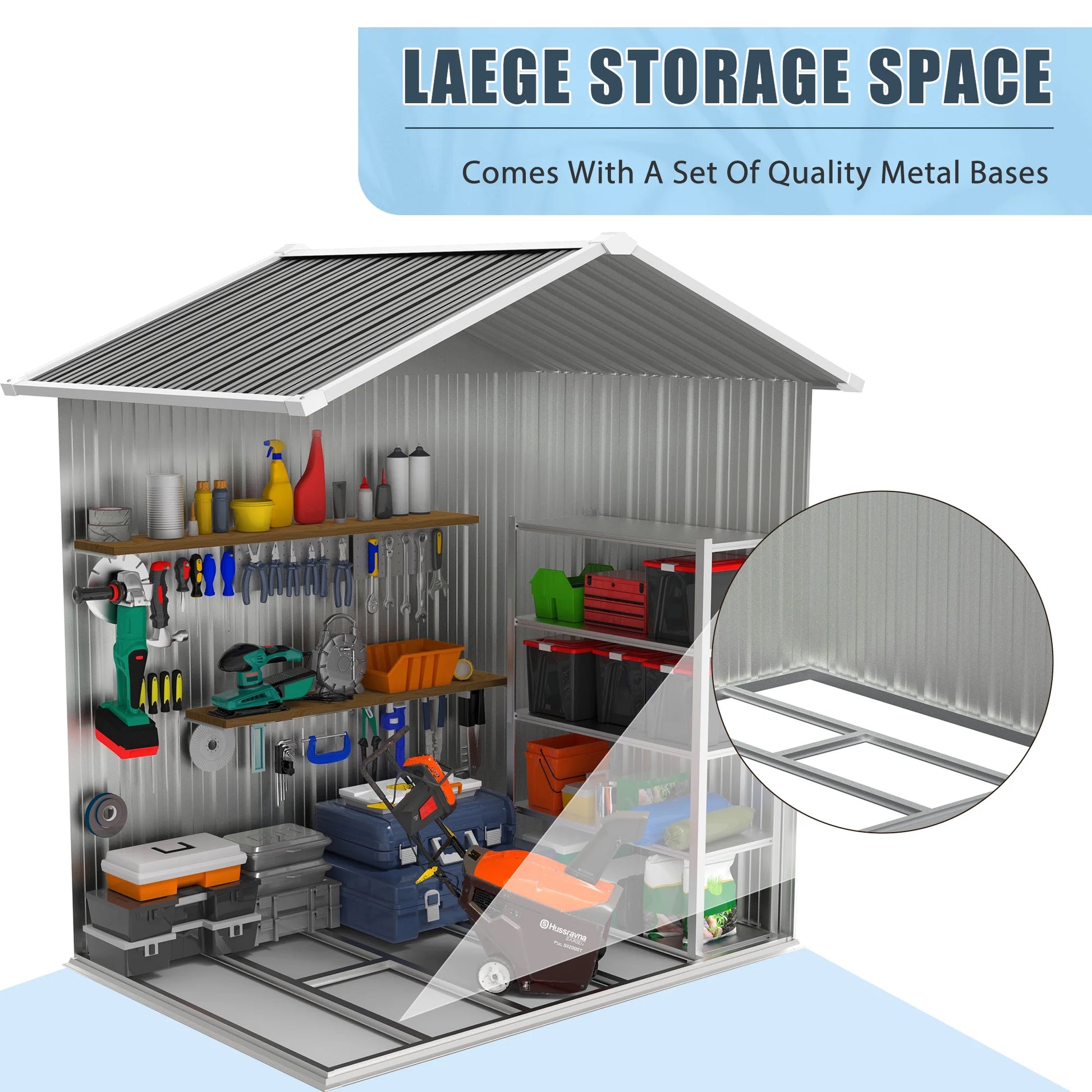 Seizeen Outdoor Storage Shed, 6' x 4' Metal Storage Shed with Base , Seizeen Tools Storage Shed, Galvanized Steel Garden Shed with Lockable Doors for Backyard, Patio, Lawn