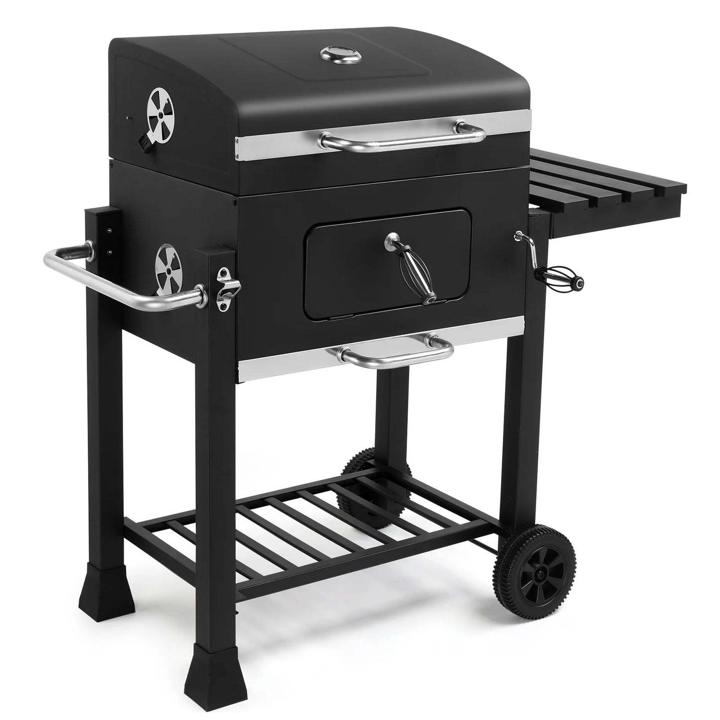 Seizeen Charcoal Grill, 42.5''H Portable BBQ Grill on Wheels, Heavy-duty Outdoor Grill w/2 Grill Area, Adjustable Pan & Foldable Side Table, Picnic Patio Garden and Backyard Grilling
