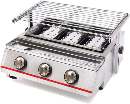 Outdoor Portable Gas Grill,3-Burner Outdoor BBQ Tabletop Cooker,Efficient Heating Gas Grill with Vertical Cooking Stainless Steel LPG Barbecue Perfect for Patio Garden Picnic Backyard Barbecue