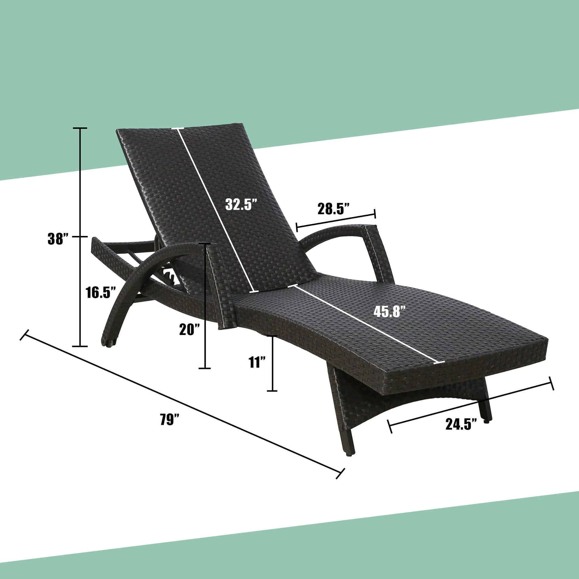 Ulax Furniture Outdoor Woven Padded 2 Pieces Aluminum Chaise Lounge Chairs Patio Armed Lounger Adjustable Chair with Wheels and Quick Dry Foam(Dark Brown)