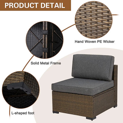 Kinbor 7pcs Outdoor Patio Rattan Wicker Furniture Sectional Sofa Set with Gray Cushions