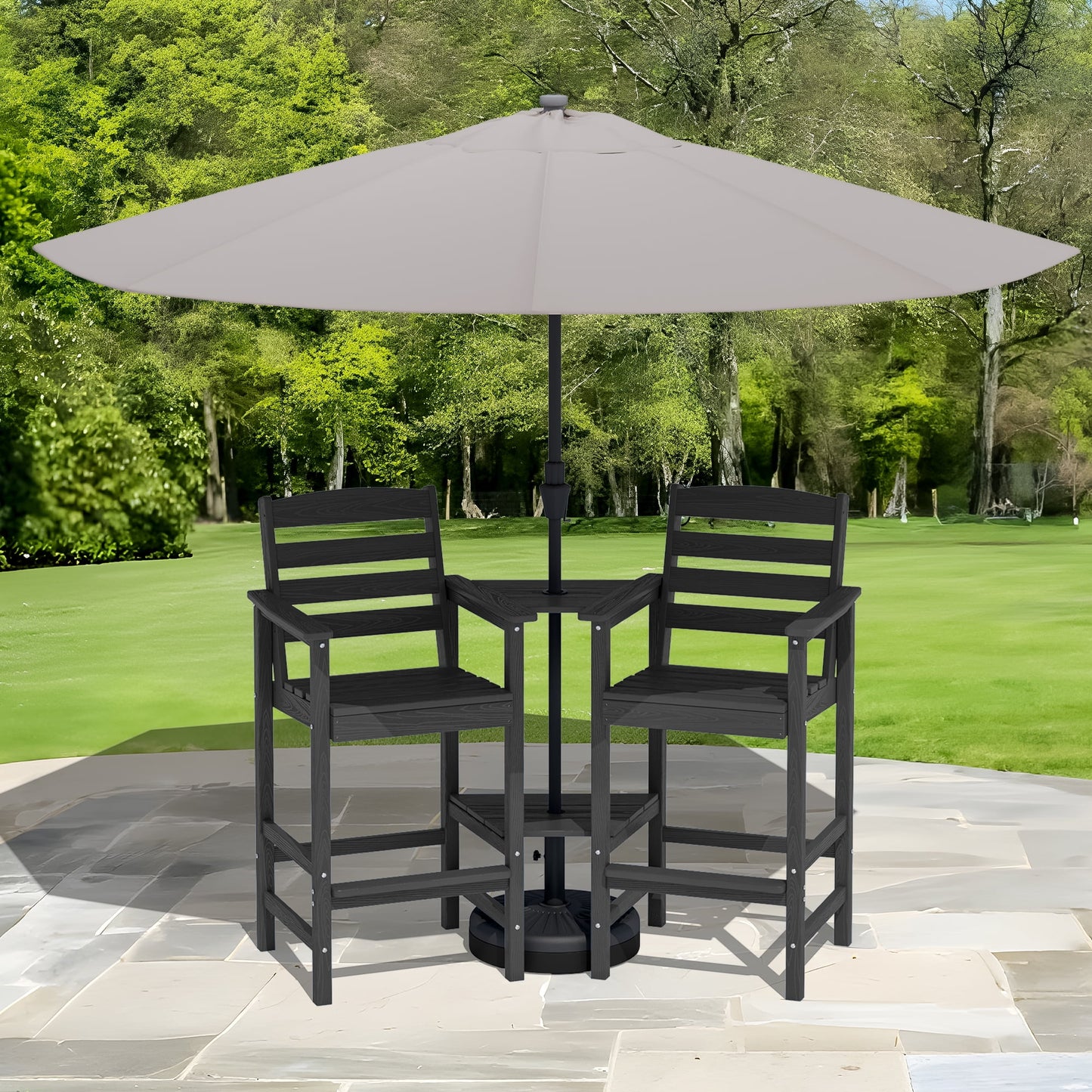 JUSTLET Tall Adirondack Chair Set of 2 with Double Connecting Tray, HDPE Weather Resistant Patio Bar Stools, Grey