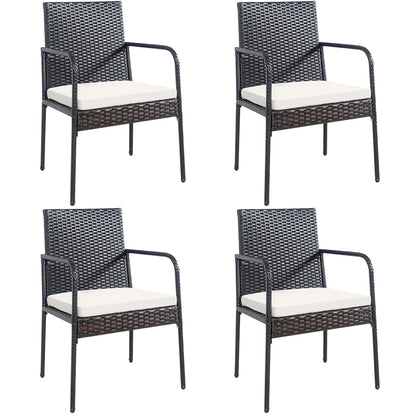 Costway 4PCS Patio Wicker Rattan Dining Chairs Cushioned Seats Armrest Garden