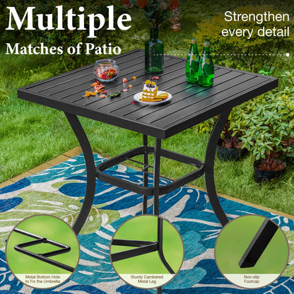 MF Studio 36"H Outdoor Counter Height Pub Table with Umbrella Hole, Patio Metal Bistro Bar Table, Black