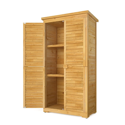 Asofer Outdoor Storage Cabinet, Garden Tool Shed with Removable Shelves & Asphalt Roof for Lawn, Patio, Natural