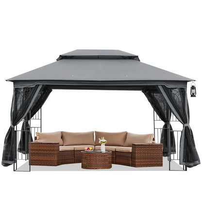 AVAWING 10x10 ft Outdoor Gazebo, Patio Double Soft-Top Canopy, Gray