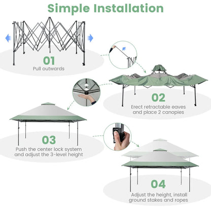 Resenkos 13 x 13 Feet Pop-Up Patio Canopy Tent with Shelter and Wheeled Bag-Gray, Outdoor Gazebo Wedding Party Tent Canopy Tent for Outside Party Waterproof Tent