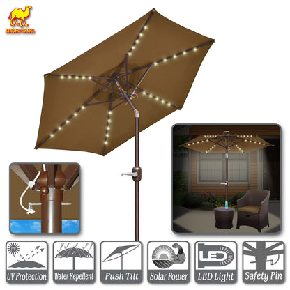 Sunny6.5ft Outdoor Patio Umbrella LED Lighted Tilt Aluminum Garden Market Balcony Sunshade