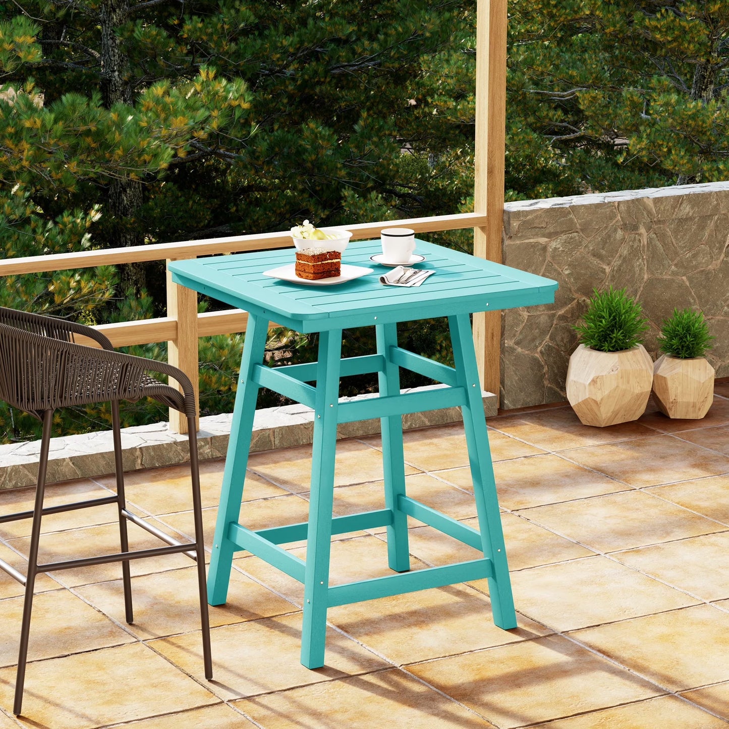 WestinTrends Outdoor 37" Counter Height HDPE Patio Square Bar Table, Dark Brown