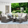 Superjoe 4 Pcs Outdoor Patio Furniture Sets, Wicker Rattan Conversation Set with Coffee table, Brown