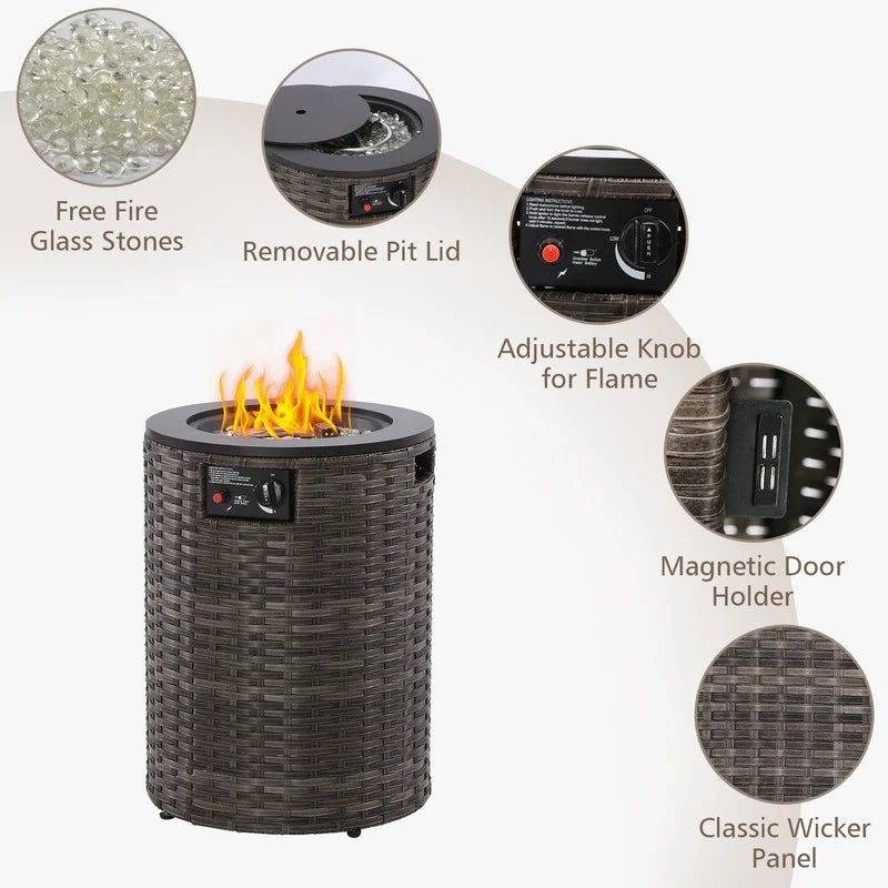GAZEBETER 18" Propane Fire Pit Table,Outside 55000 BTU Outdoor Rattan & Wicker Gas Fire Pit Table for Patio,Garden,Party and Camping