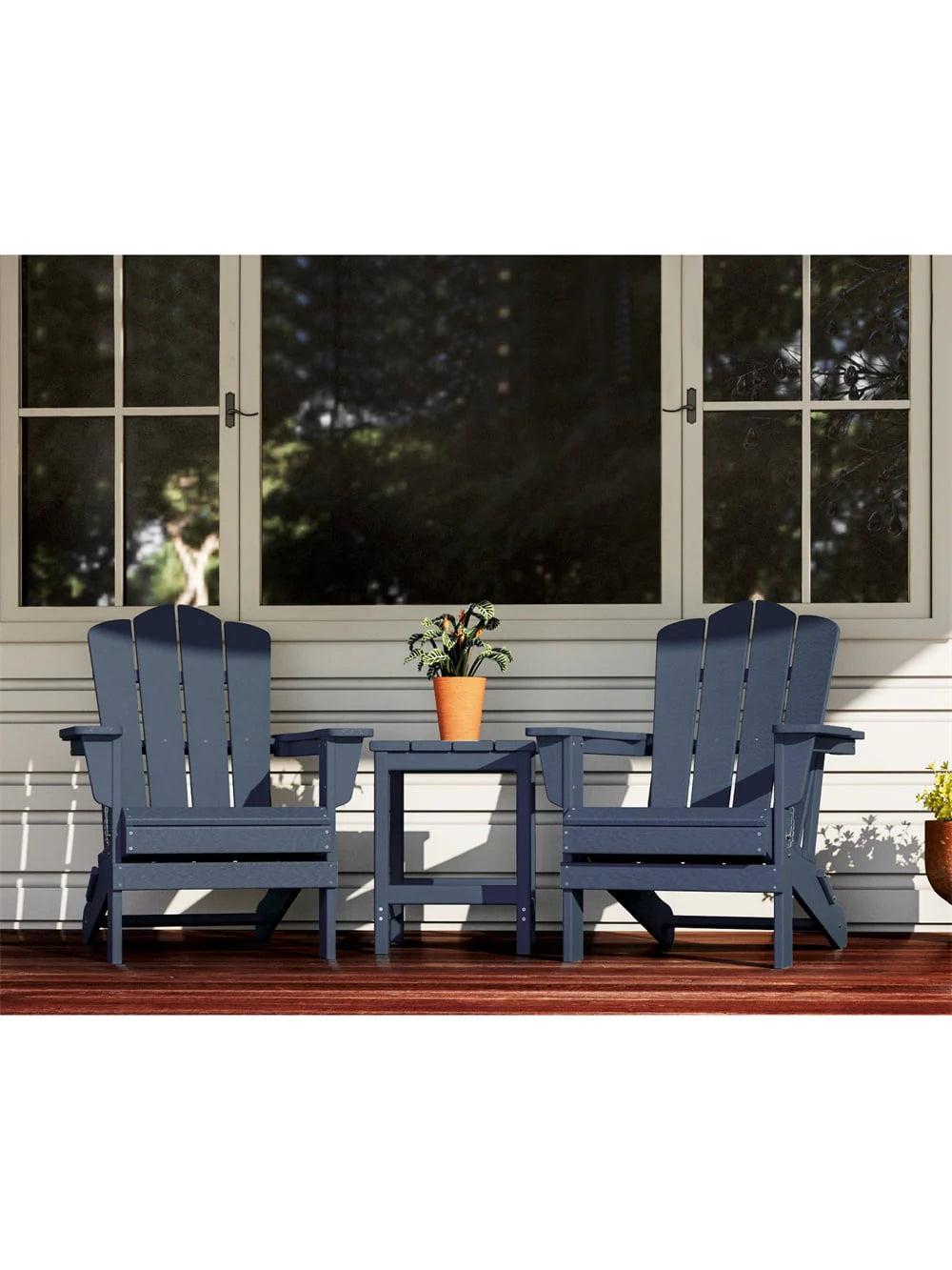 VOUA Folding Adirondack Chair Resin Outdoor Patio Furniture, Blue