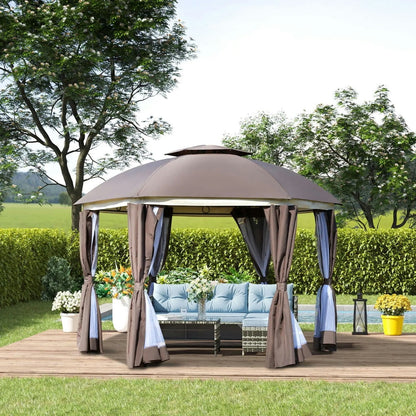 Topcobe 12' x 12' Round Outdoor Canopy Tent, Patio Dome Canopy Tent Canopy Shelter with Double Roof, Curtains, Zippered Doors, Strong Steel Frame, Outdoor Canopy, Shade Canopy, Patio Canopy, Brown